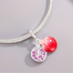 New  Silver tone and Red Pomegranate Charm w/ Rhinestones #421